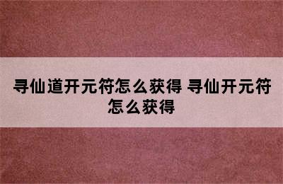 寻仙道开元符怎么获得 寻仙开元符怎么获得